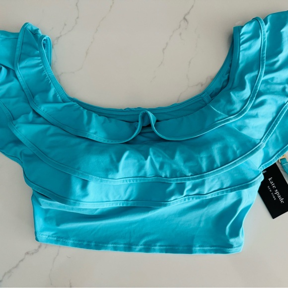 Kate Spade New York Aqua Ruffle off the shoulder High waist two piece bikini set - Picture 3 of 8
